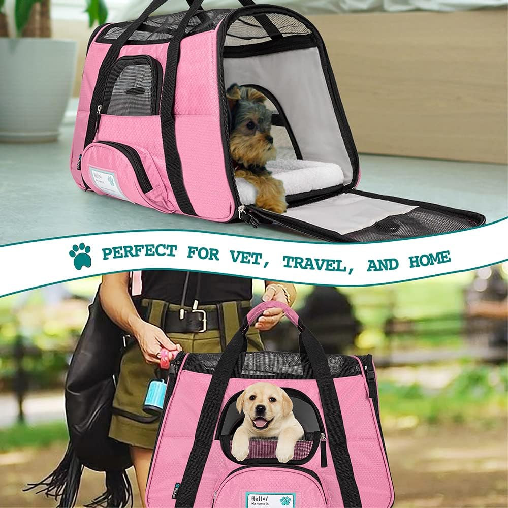 Premium Airline Approved Soft-Sided Pet Travel Carrier | Ideal for Small - Medium Sized Cats, Dogs, and Pets | Ventilated, Comfortable Design with Safety Features (Small, Pink)