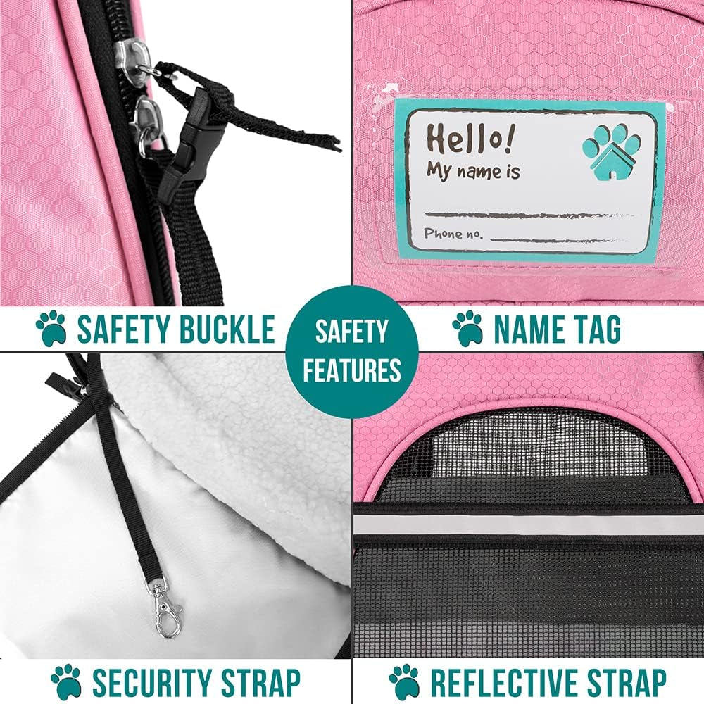 Premium Airline Approved Soft-Sided Pet Travel Carrier | Ideal for Small - Medium Sized Cats, Dogs, and Pets | Ventilated, Comfortable Design with Safety Features (Small, Pink)
