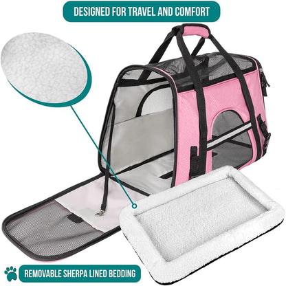 Premium Airline Approved Soft-Sided Pet Travel Carrier | Ideal for Small - Medium Sized Cats, Dogs, and Pets | Ventilated, Comfortable Design with Safety Features (Small, Pink)