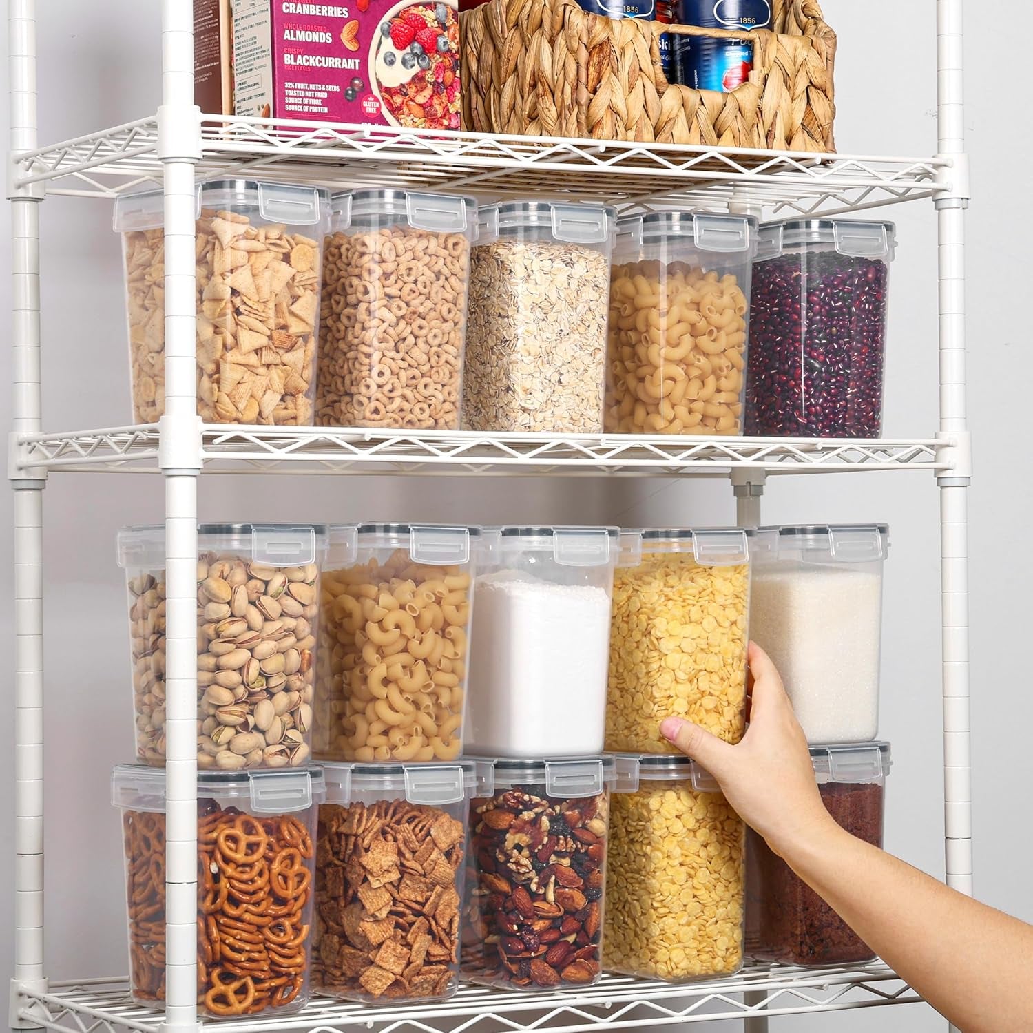 ชุดภาชนะเก็บอาหารปิดสนิท 12 ชิ้น 1.5 ควอร์ต (1.6 ลิตร) – ปลอดภัยจาก BPA เก็บน้ำตาล แป้ง และวัตถุดิบทำอาหาร – ใช้ในเครื่องล้างจานได้ – พร้อมสติ๊กเกอร์ชื่อ 24 แผ่น (สีดำ)