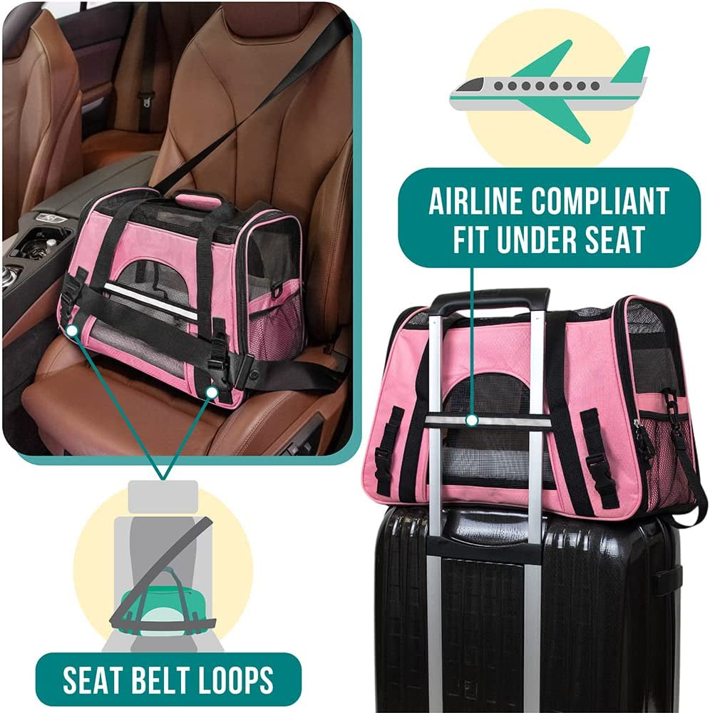 Premium Airline Approved Soft-Sided Pet Travel Carrier | Ideal for Small - Medium Sized Cats, Dogs, and Pets | Ventilated, Comfortable Design with Safety Features (Small, Pink)
