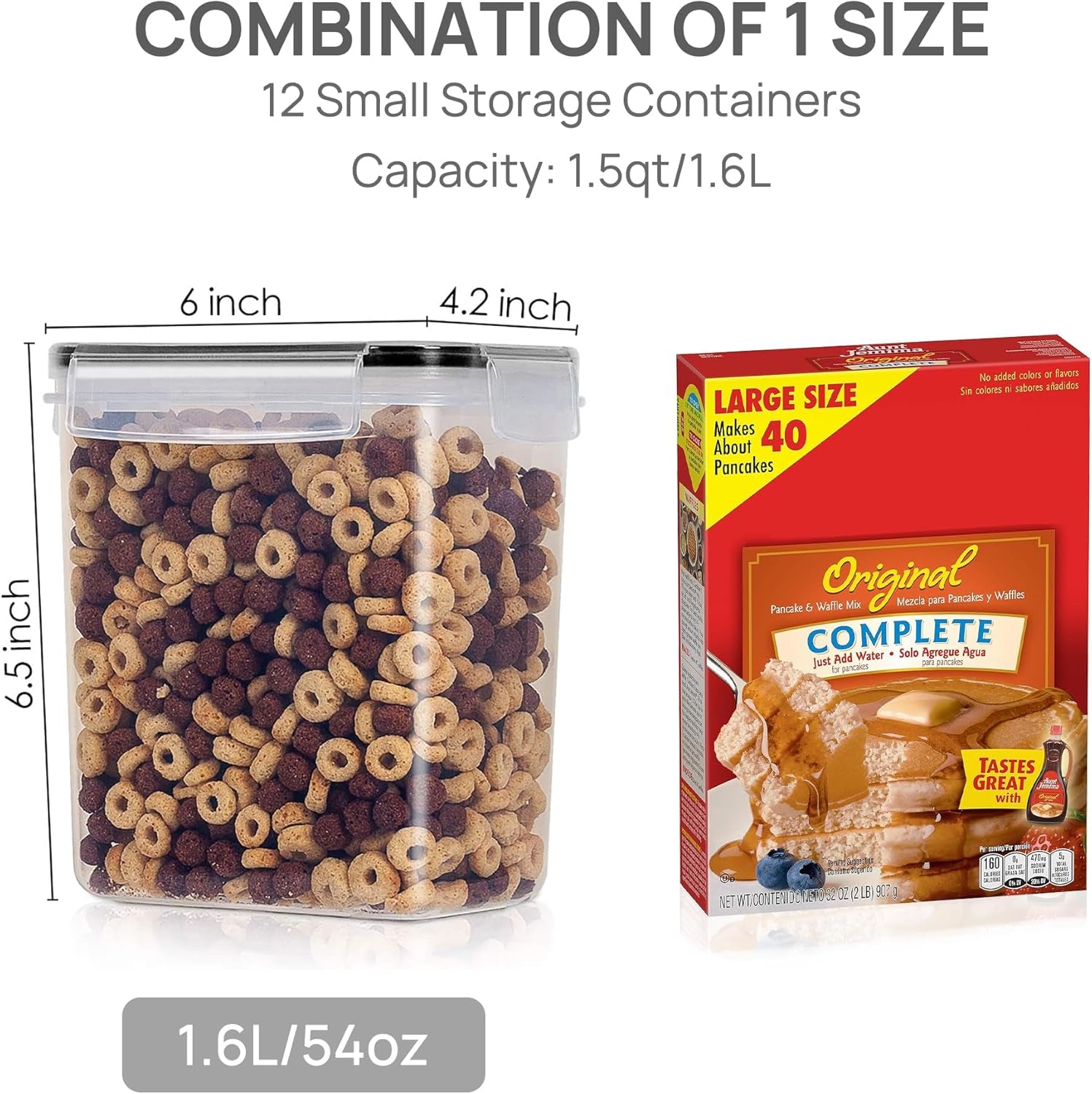 ชุดภาชนะเก็บอาหารปิดสนิท 12 ชิ้น 1.5 ควอร์ต (1.6 ลิตร) – ปลอดภัยจาก BPA เก็บน้ำตาล แป้ง และวัตถุดิบทำอาหาร – ใช้ในเครื่องล้างจานได้ – พร้อมสติ๊กเกอร์ชื่อ 24 แผ่น (สีดำ)