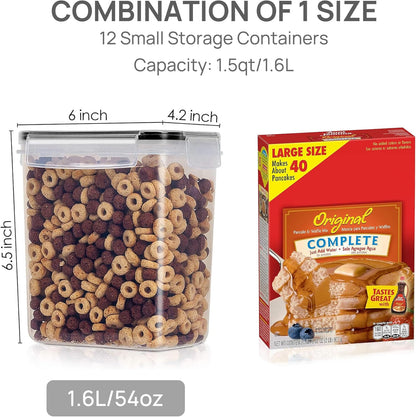 ชุดภาชนะเก็บอาหารปิดสนิท 12 ชิ้น 1.5 ควอร์ต (1.6 ลิตร) – ปลอดภัยจาก BPA เก็บน้ำตาล แป้ง และวัตถุดิบทำอาหาร – ใช้ในเครื่องล้างจานได้ – พร้อมสติ๊กเกอร์ชื่อ 24 แผ่น (สีดำ)