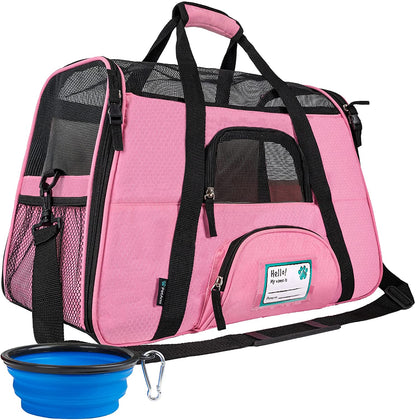 Premium Airline Approved Soft-Sided Pet Travel Carrier | Ideal for Small - Medium Sized Cats, Dogs, and Pets | Ventilated, Comfortable Design with Safety Features (Small, Pink)