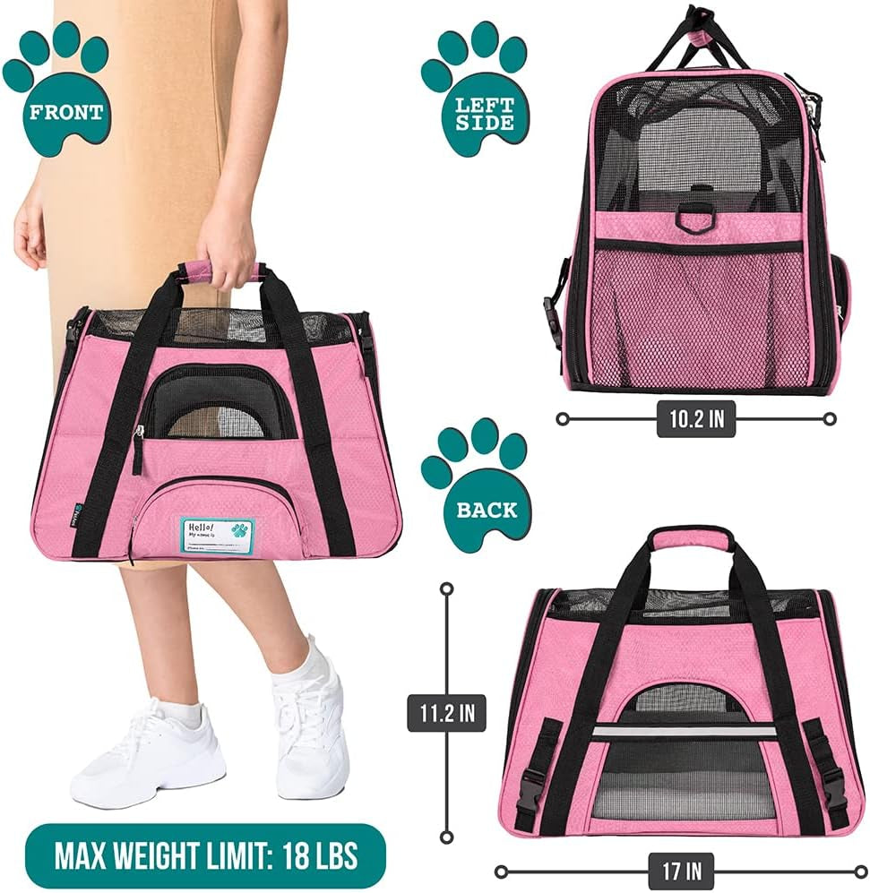 Premium Airline Approved Soft-Sided Pet Travel Carrier | Ideal for Small - Medium Sized Cats, Dogs, and Pets | Ventilated, Comfortable Design with Safety Features (Small, Pink)