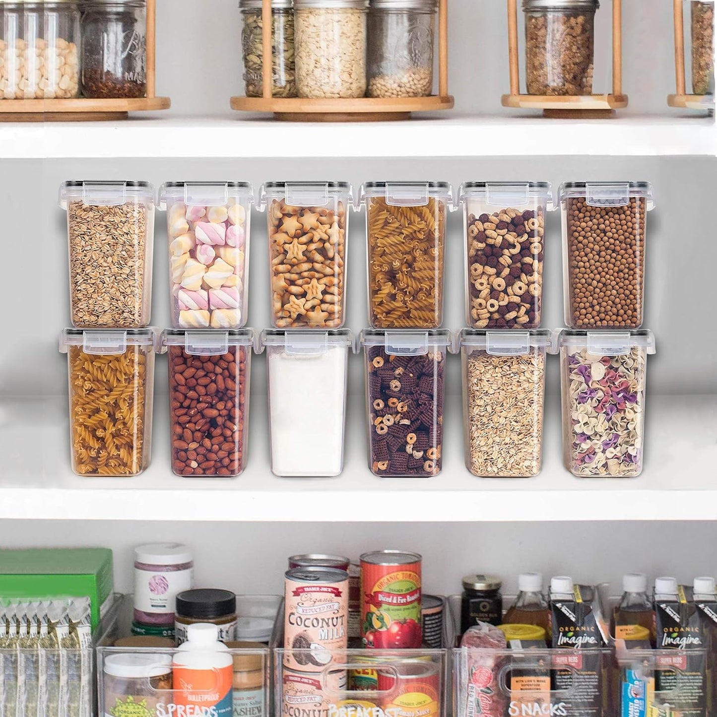 ชุดภาชนะเก็บอาหารปิดสนิท 12 ชิ้น 1.5 ควอร์ต (1.6 ลิตร) – ปลอดภัยจาก BPA เก็บน้ำตาล แป้ง และวัตถุดิบทำอาหาร – ใช้ในเครื่องล้างจานได้ – พร้อมสติ๊กเกอร์ชื่อ 24 แผ่น (สีดำ)